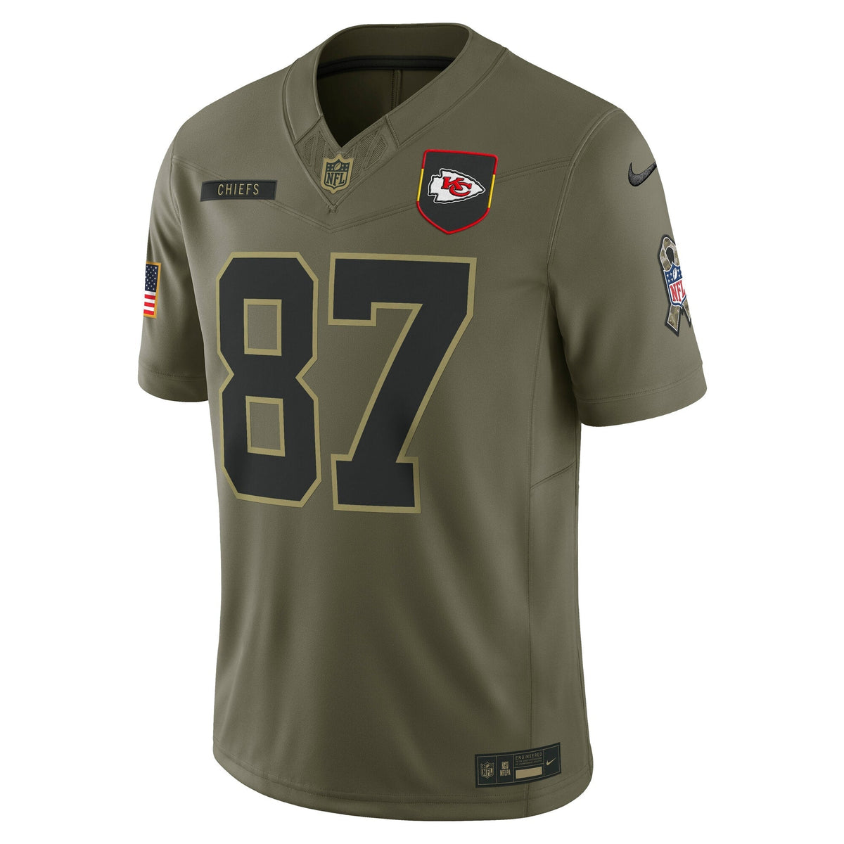 Kansas City Chiefs Travis Kelce Olive 2025 Salute to Service Limited Jersey
