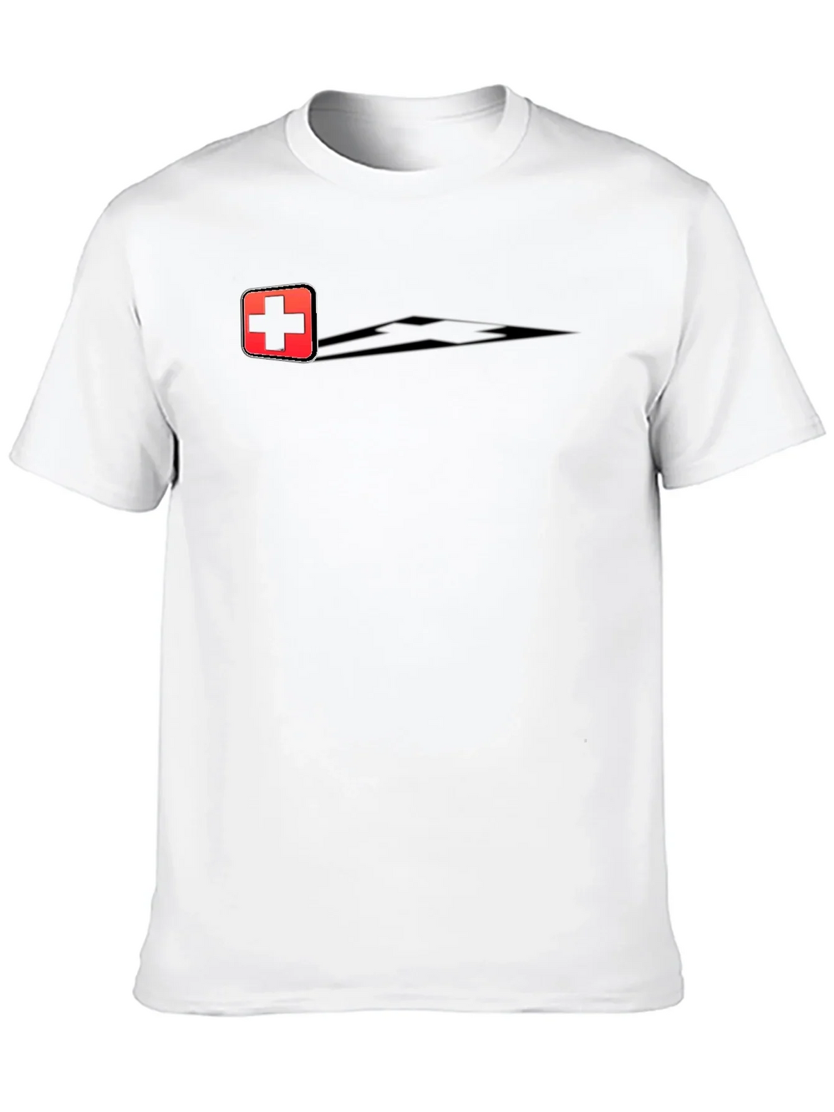 Swiss Cross Graphic Tee - Black Cotton Casual T-Shirt