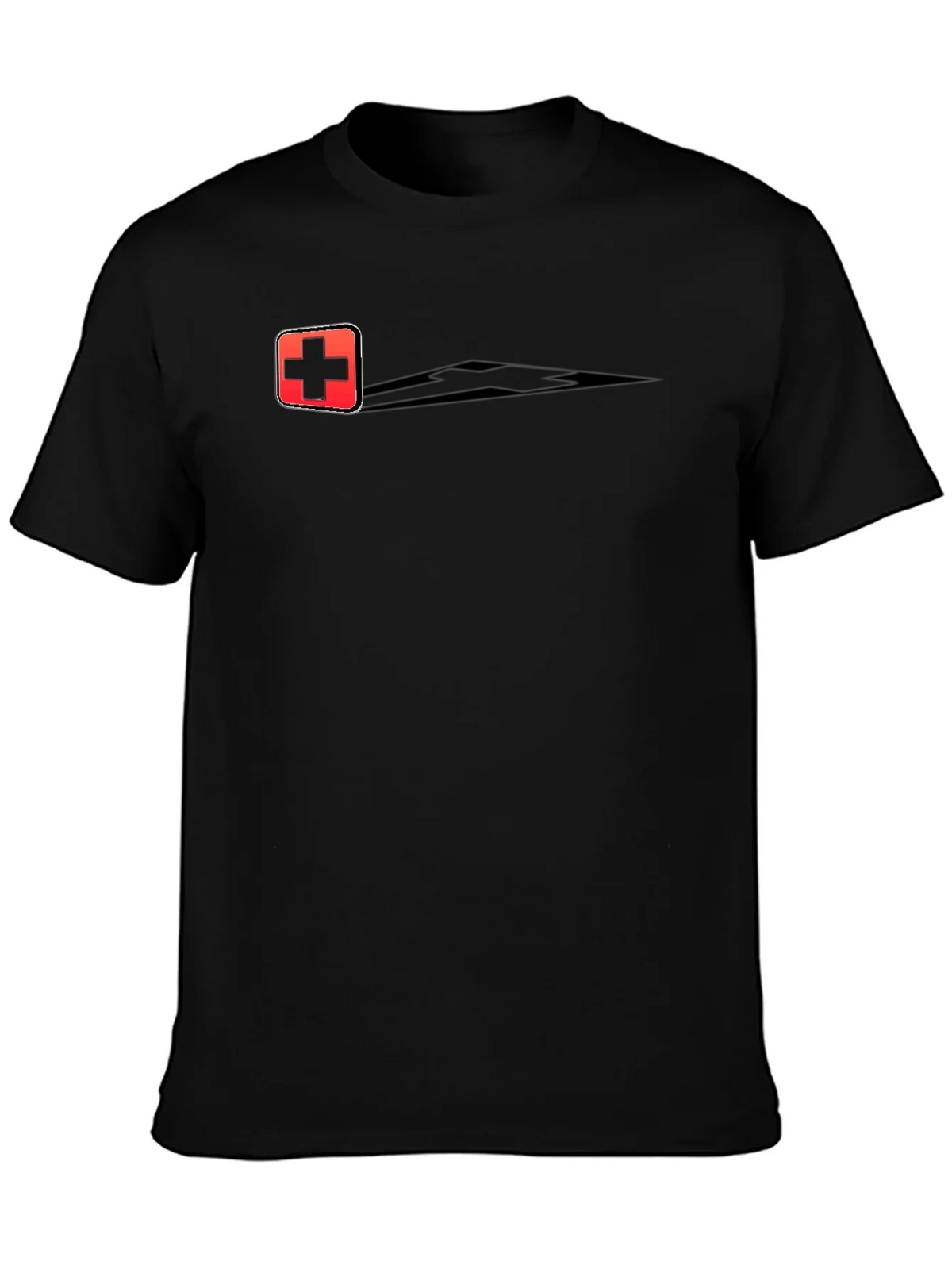 Swiss Cross Graphic Tee - Black Cotton Casual T-Shirt