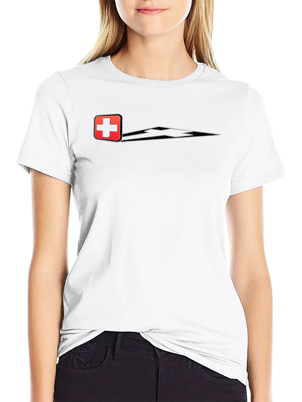 Swiss Cross Graphic Tee - Black Cotton Casual T-Shirt
