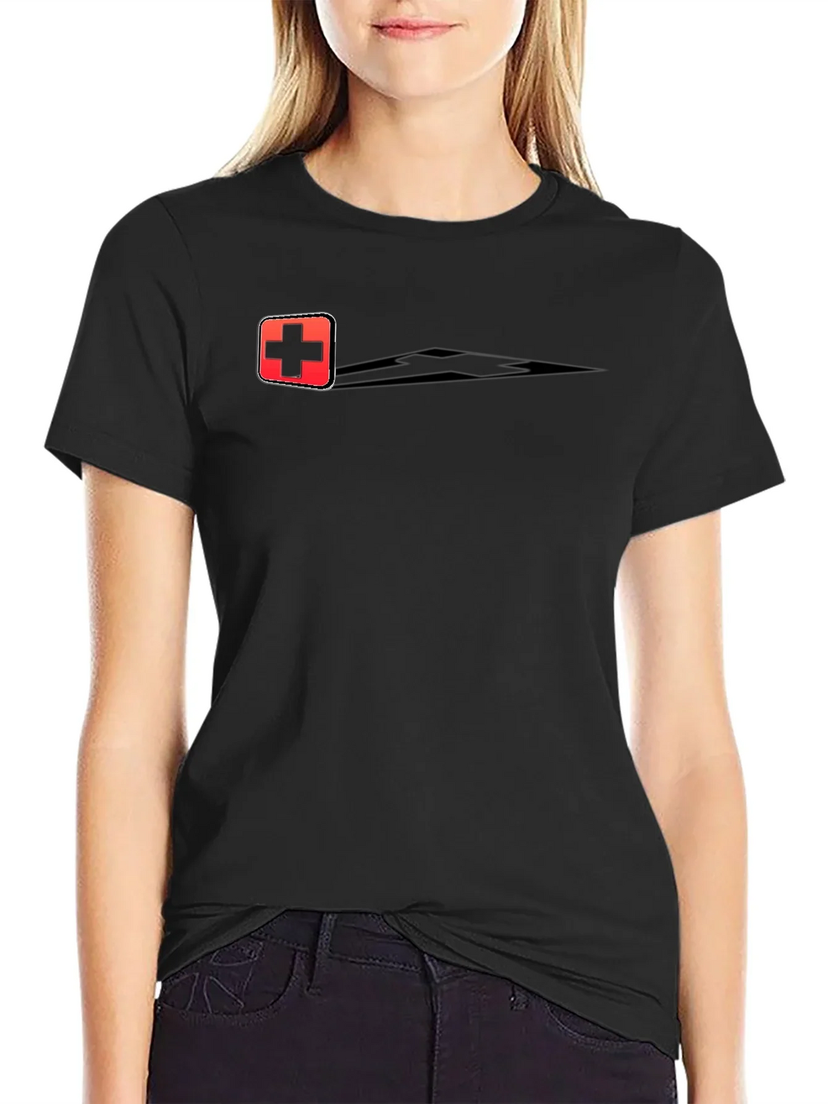Swiss Cross Graphic Tee - Black Cotton Casual T-Shirt