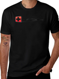 Swiss Cross Graphic Tee - Black Cotton Casual T-Shirt