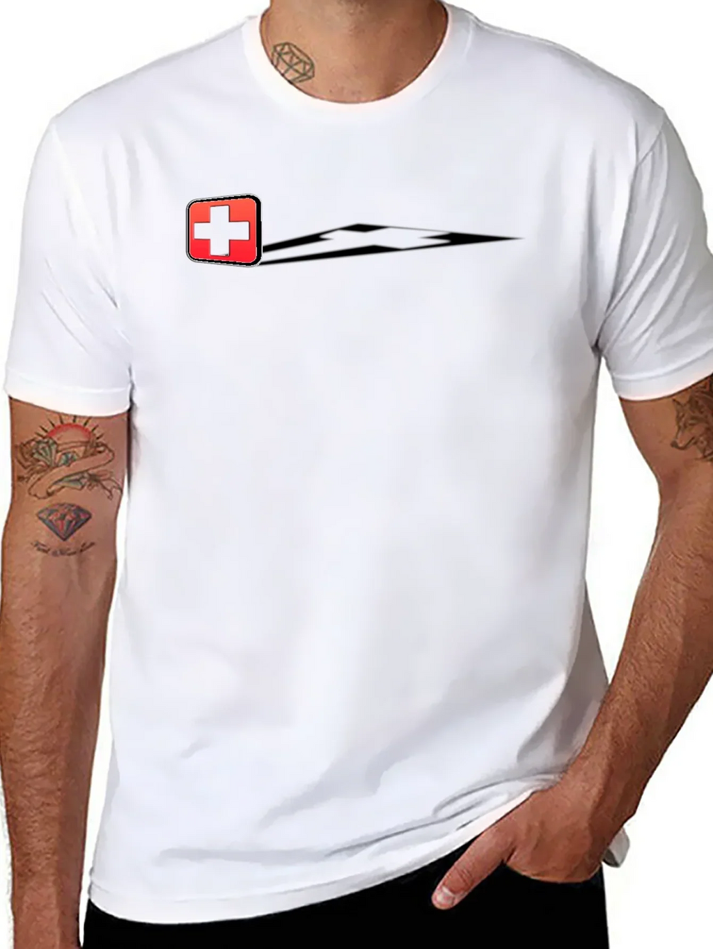 Swiss Cross Graphic Tee - Black Cotton Casual T-Shirt