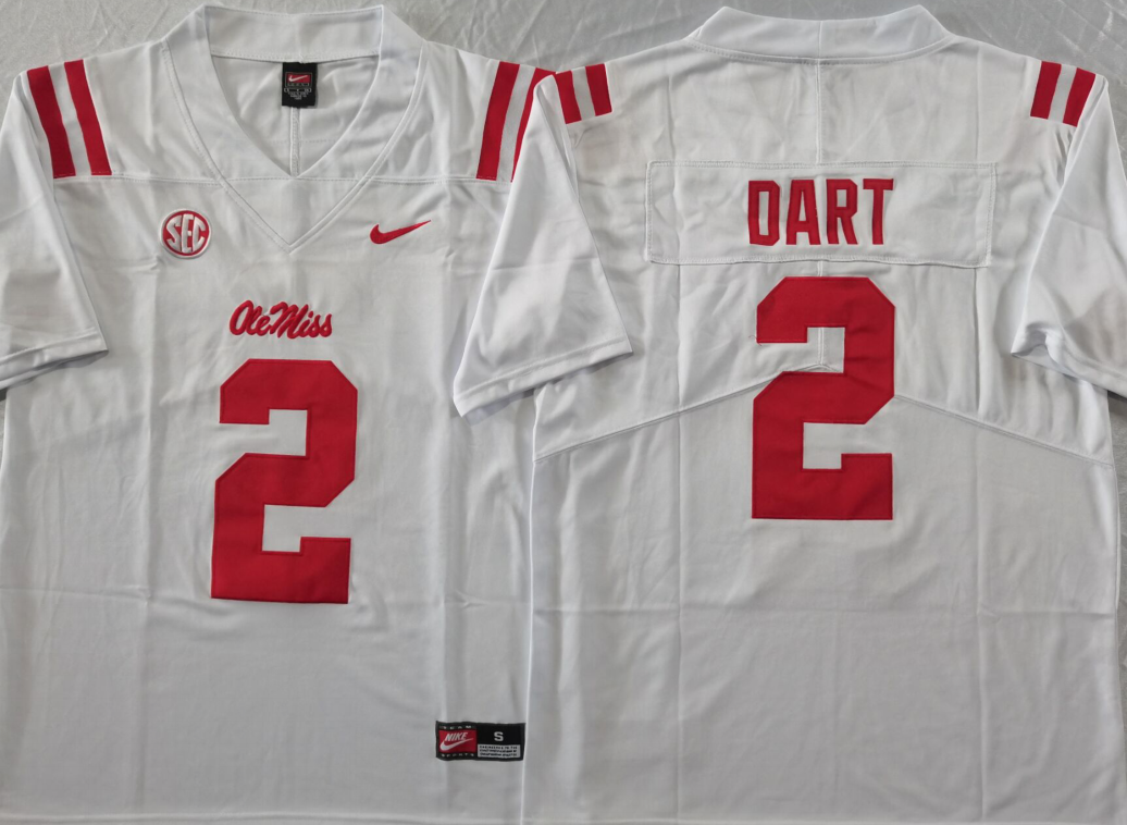 Men's Ole Miss Rebels Jaxson Dart #2 White Game Jersey