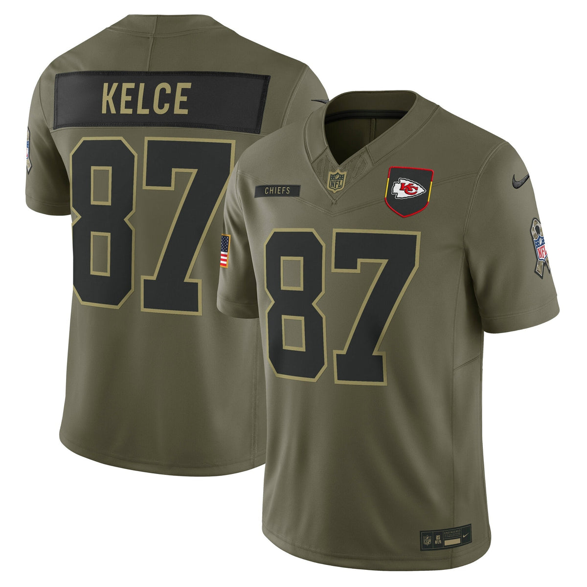 Kansas City Chiefs Travis Kelce Olive 2025 Salute to Service Limited Jersey