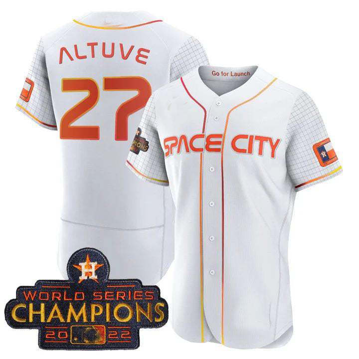 #27 Jose Altuve Houston Astros White 2023 SPACE CITY CHAMPIONS FLEX JERSEY C ALL STITCHED Baseball Jerseys