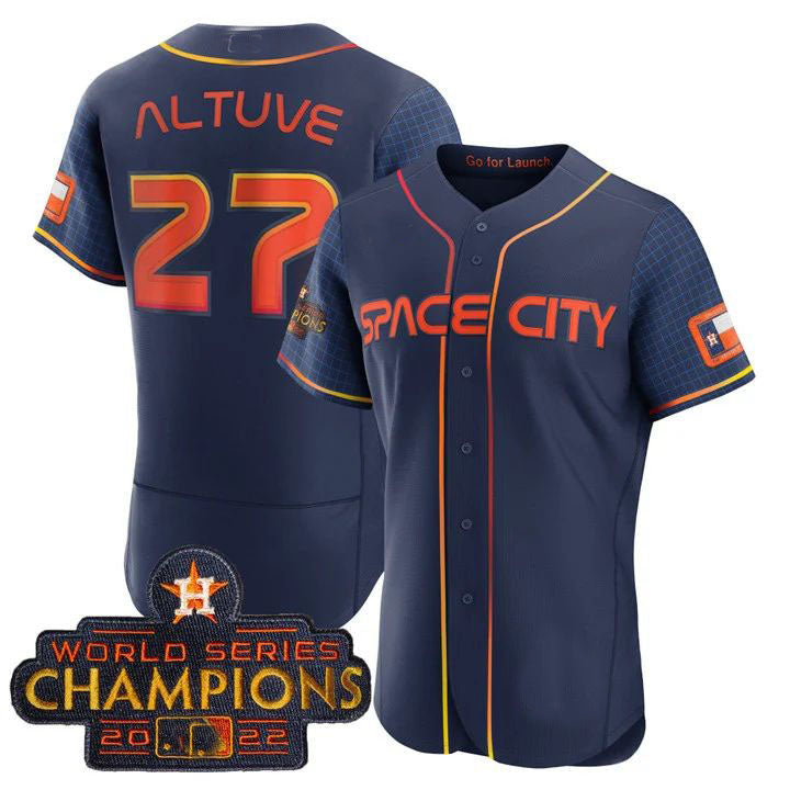 #27 Jose Altuve Houston Astros 2023 SPACE CITY CHAMPIONS FLEX JERSEY C BLUE ALL STITCHED Baseball Jerseys