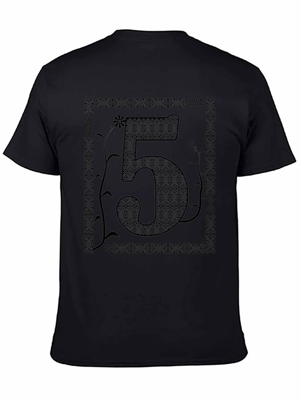 Floral Number 5 Graphic Print Black T-Shirt