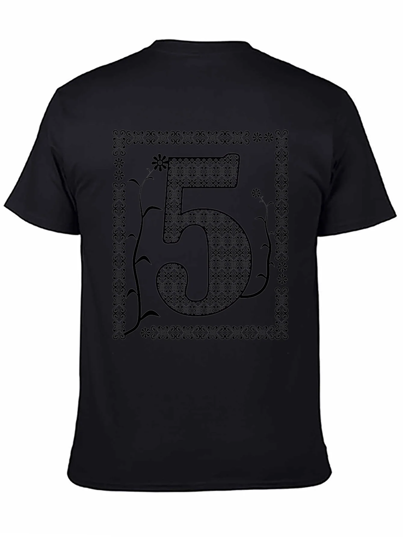 Floral Number 5 Graphic Print Black T-Shirt