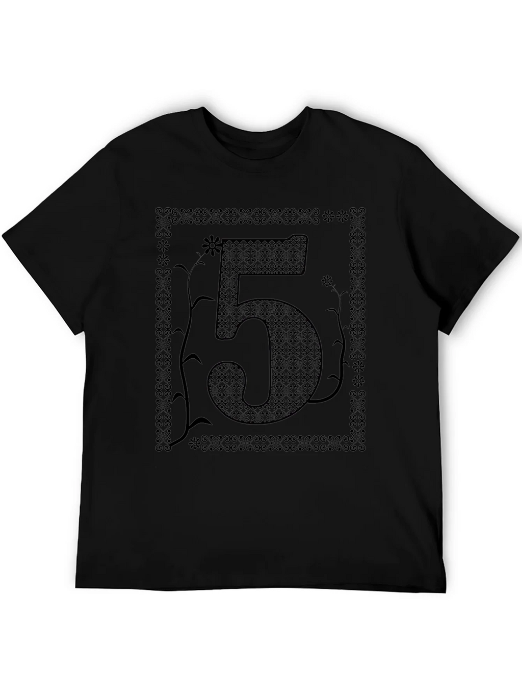 Floral Number 5 Graphic Print Black T-Shirt