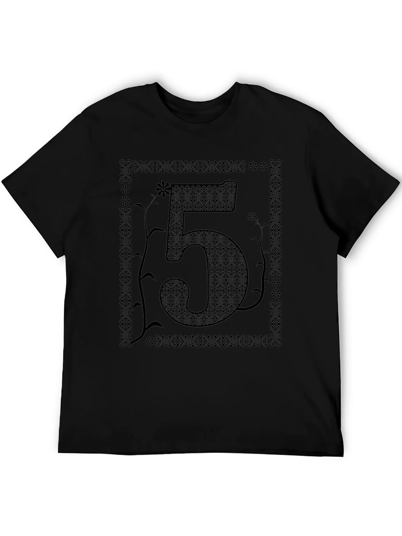 Floral Number 5 Graphic Print Black T-Shirt