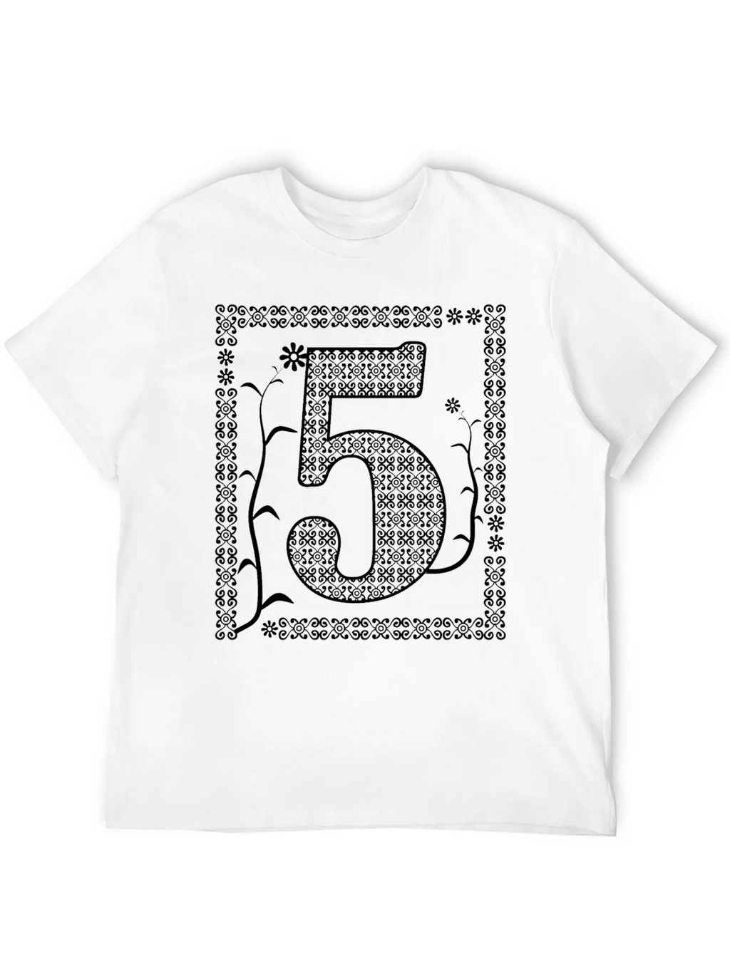 Floral Number 5 Graphic Print Black T-Shirt