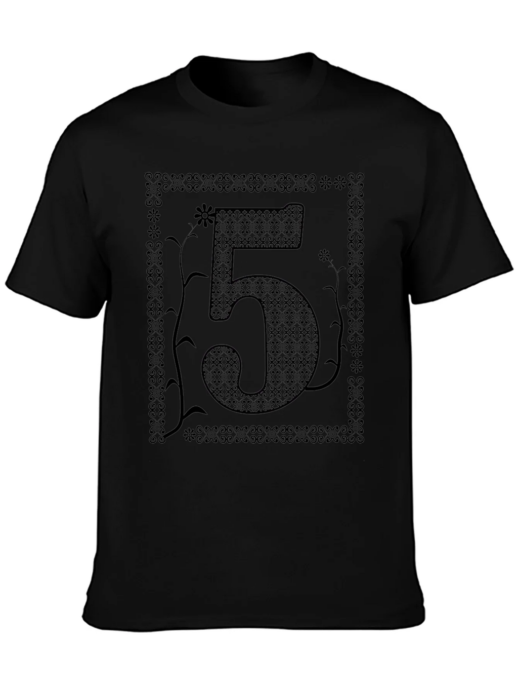 Floral Number 5 Graphic Print Black T-Shirt