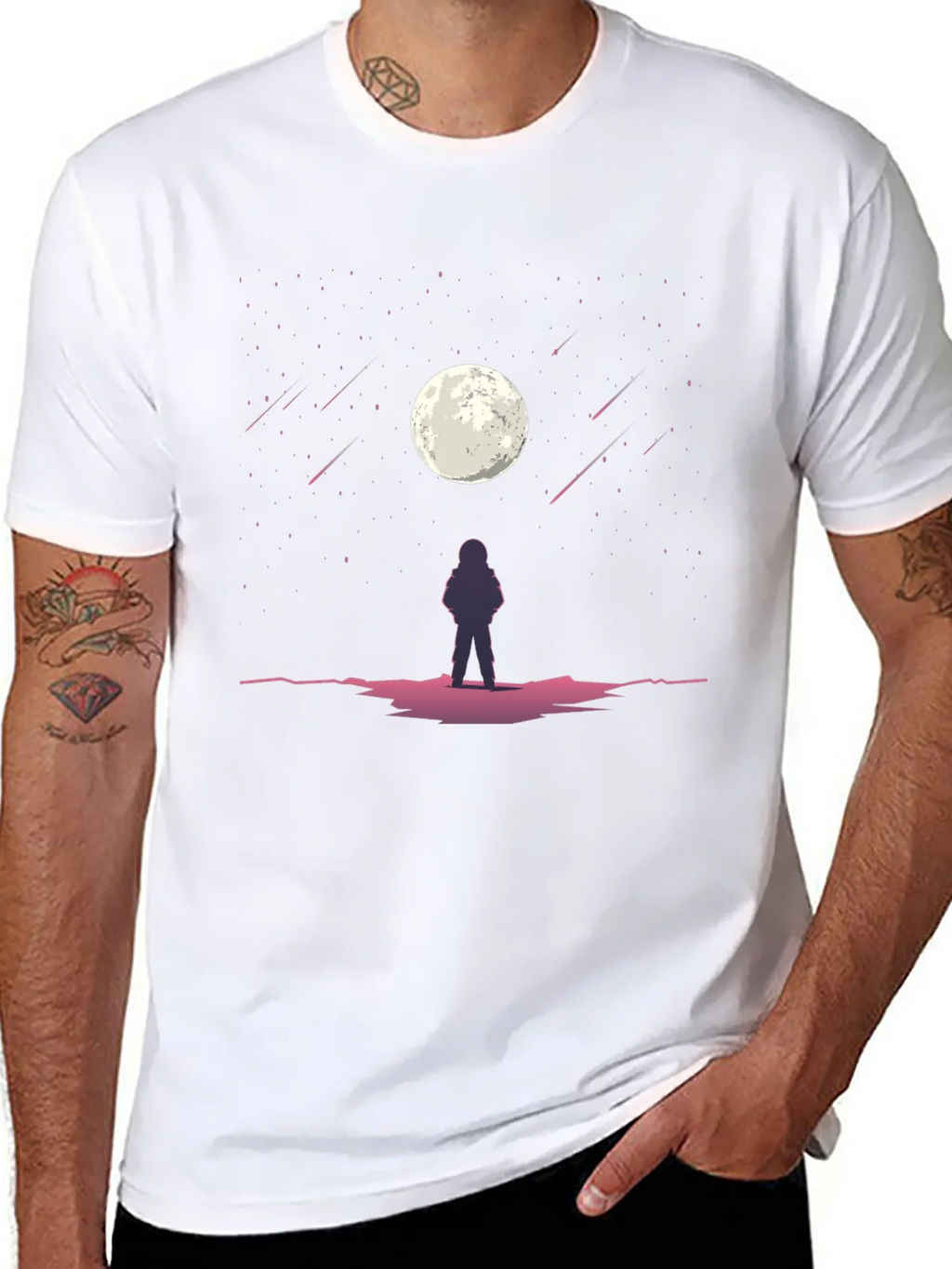 Astronaut Moon Gazing Black Graphic Tee