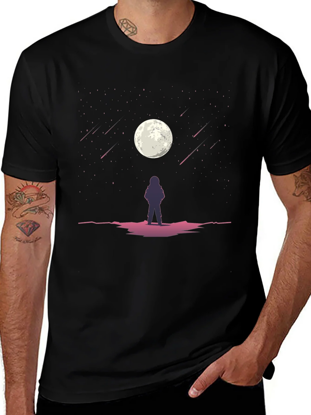 Astronaut Moon Gazing Black Graphic Tee
