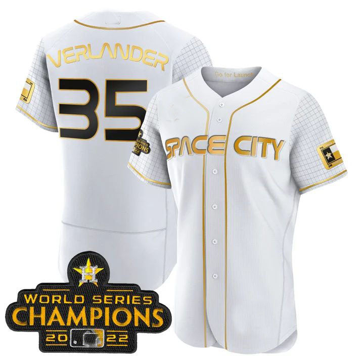 #35 Justin Verlander Houston Astros white 2023 SPACE CITY CHAMPIONS FLEX JERSEY C ALL STITCHED Baseball Jerseys