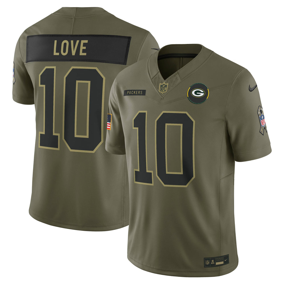 Green Bay Packers Jordan Love Olive 2025 Salute to Service Limited Jersey