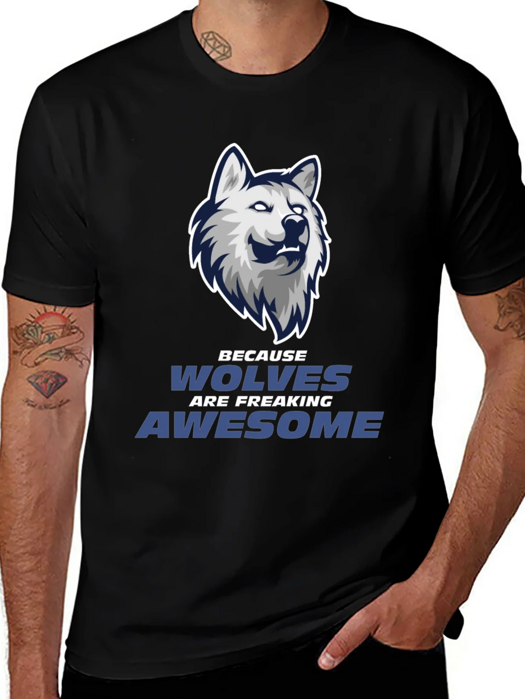 Wolf Graphic Tee - Wolves Are Awesome Black T-Shirt