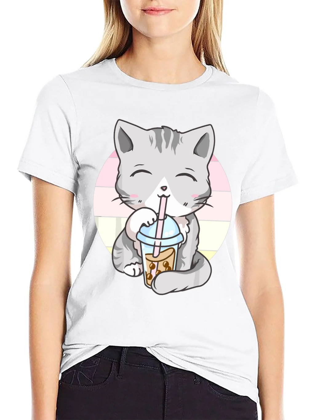 Kawaii Cat Boba Tea Graphic Tee