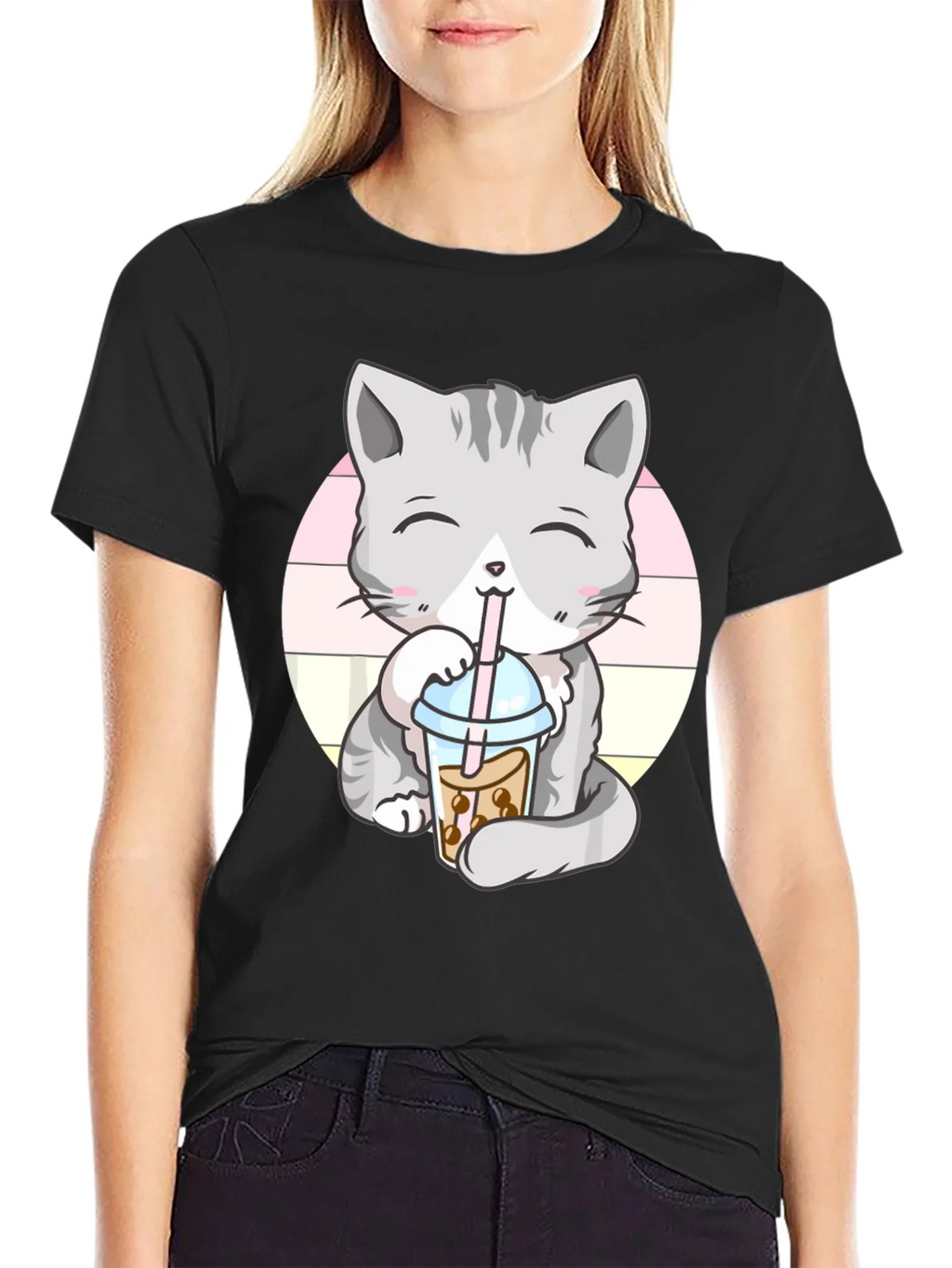 Kawaii Cat Boba Tea Graphic Tee