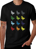 Quirky Duck Pattern Graphic Tee - Black Unisex T-Shirt