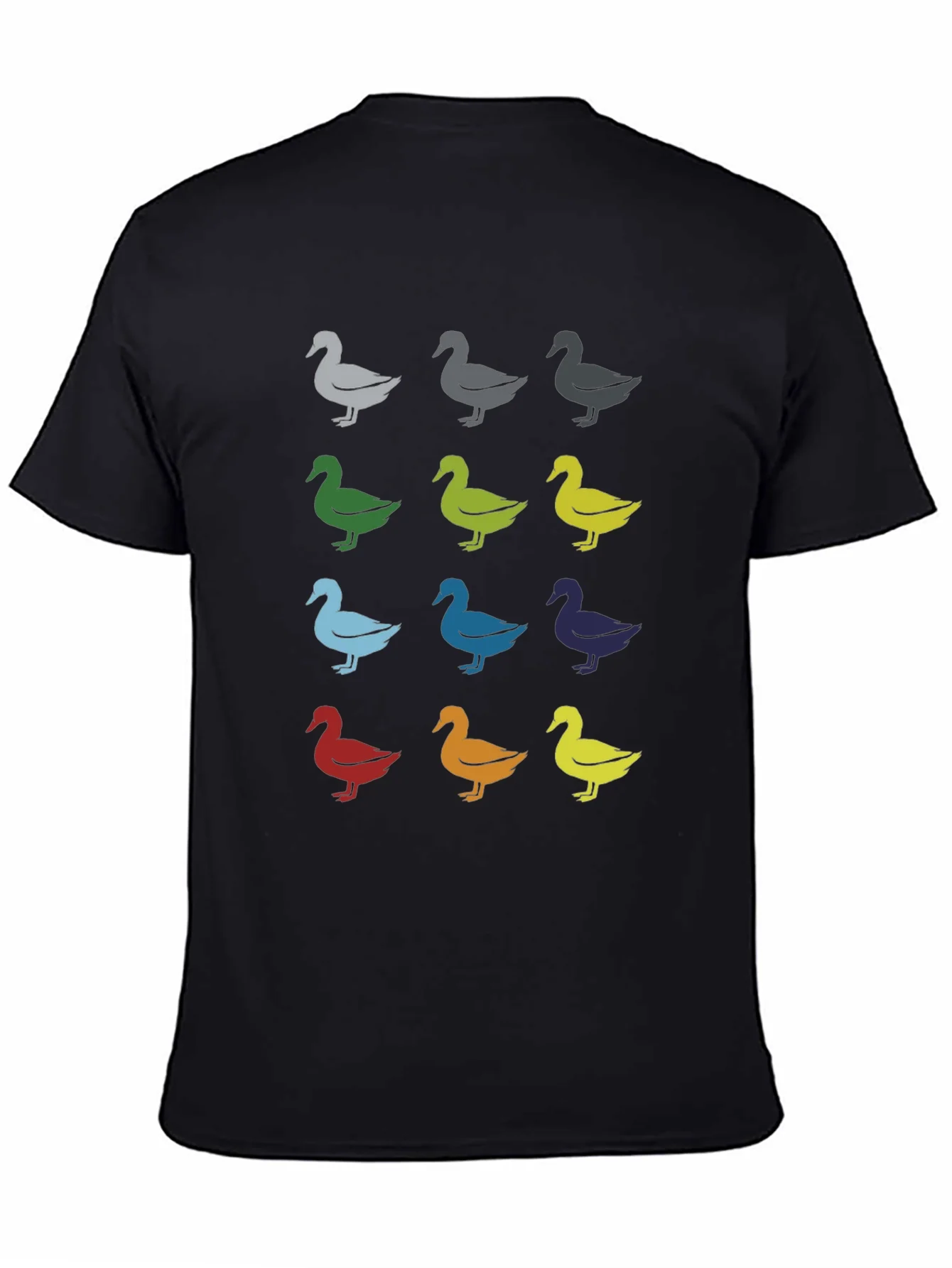 Quirky Duck Pattern Graphic Tee - Black Unisex T-Shirt