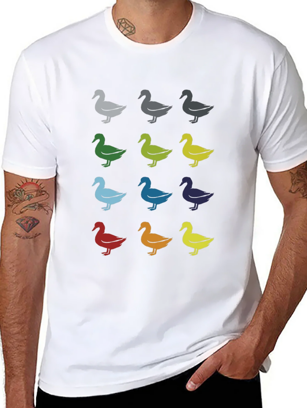 Quirky Duck Pattern Graphic Tee - Black Unisex T-Shirt
