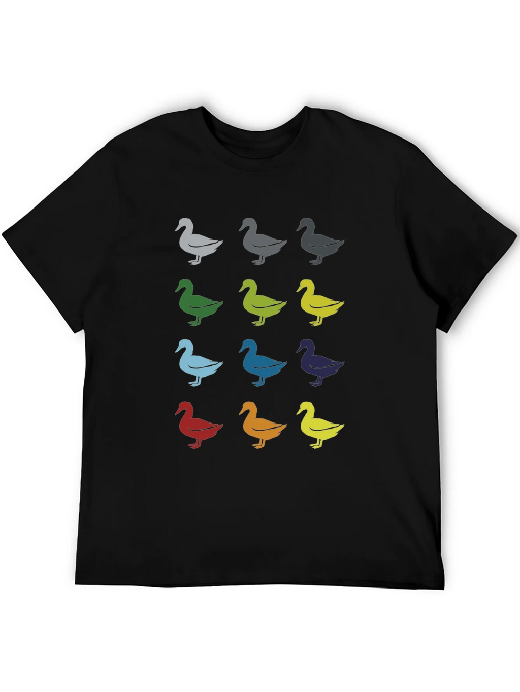 Quirky Duck Pattern Graphic Tee - Black Unisex T-Shirt