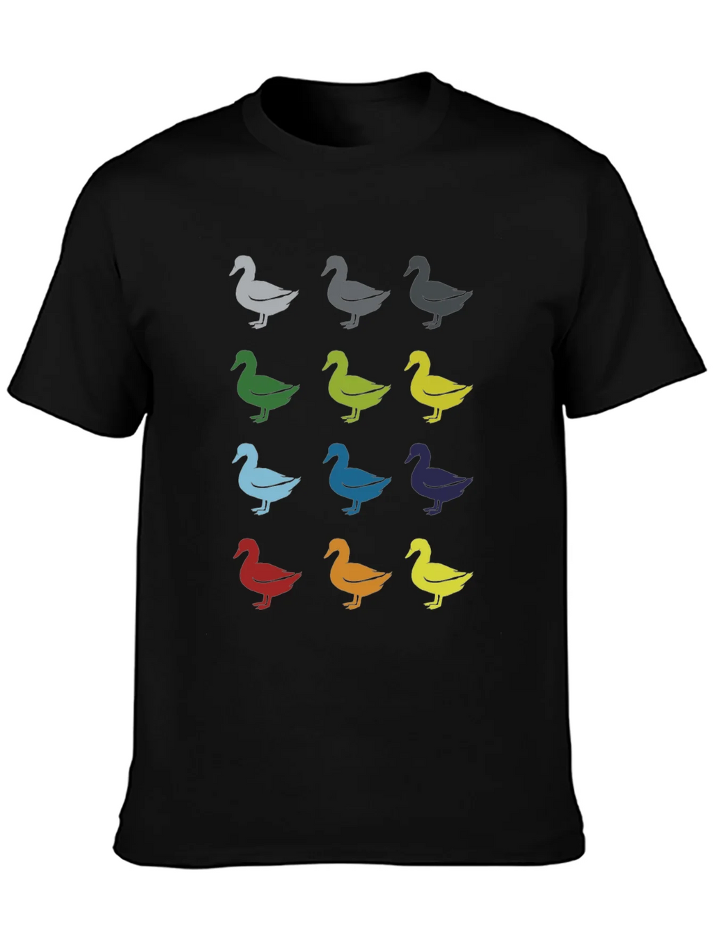 Quirky Duck Pattern Graphic Tee - Black Unisex T-Shirt