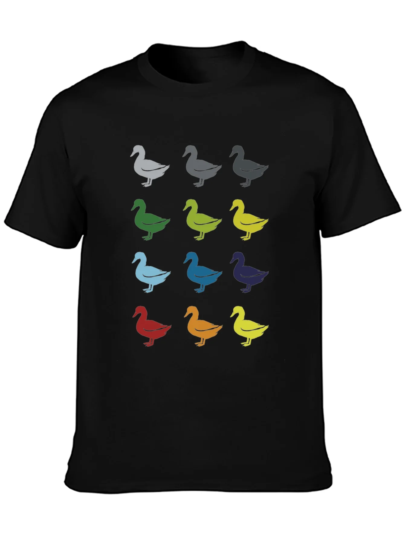 Quirky Duck Pattern Graphic Tee - Black Unisex T-Shirt