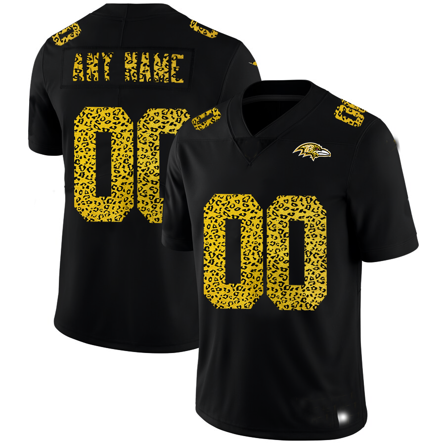 Custom1 Baltimore Ravens Leopard Print Fashion Vapor Limited Jersey1 Black Stitched American Football Jerseys