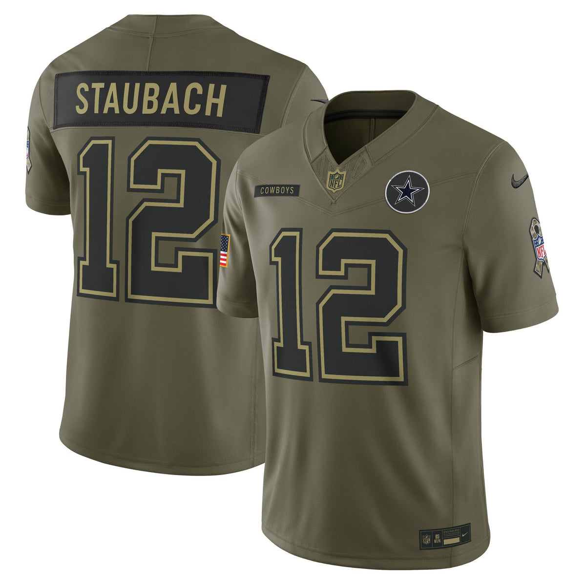 Dallas Cowboys Roger Staubach Olive 2025 Salute to Service Retired Limited Jersey