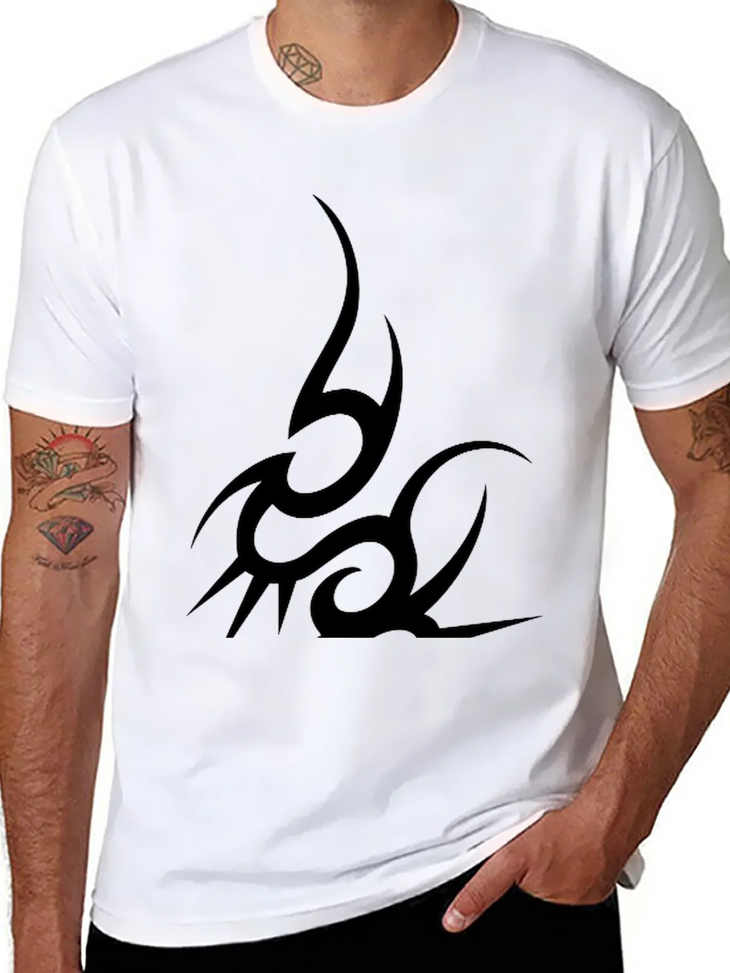 Tribal Tattoo Graphic Print Black T-Shirt