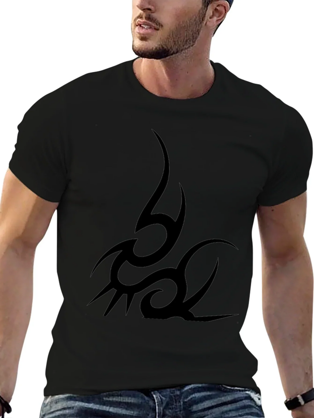 Tribal Tattoo Graphic Print Black T-Shirt