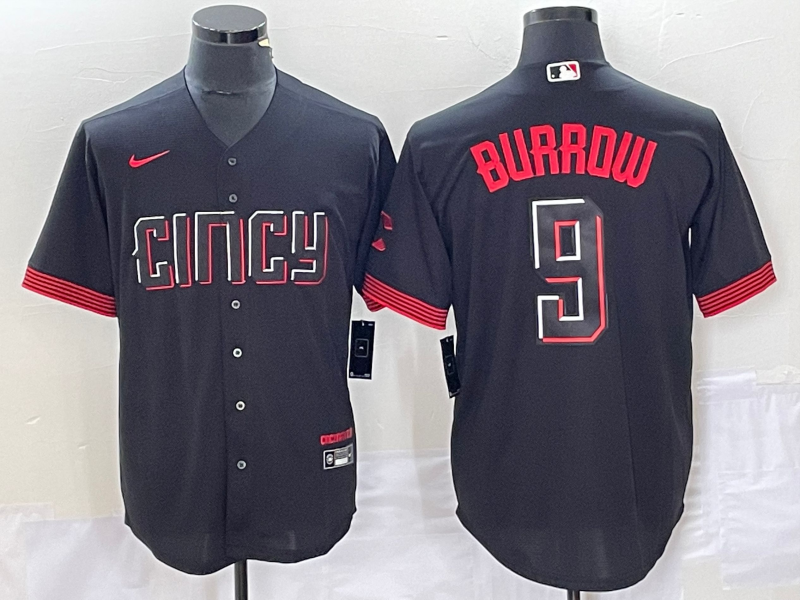 Men's Cincinnati Reds Joe Burrow #9 Black 2023 City Connect Replica Player jersey
