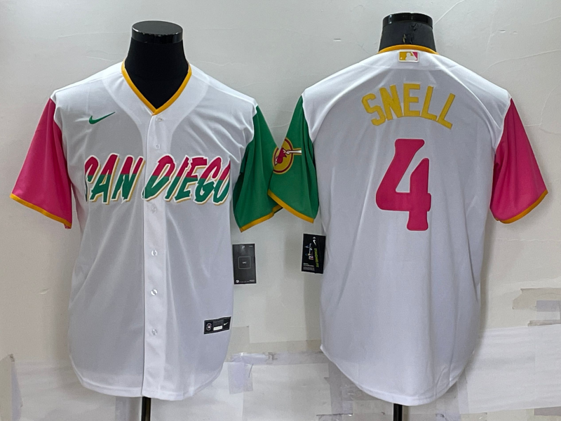 Men's San Diego Padres Blake Snell #4 White Stitched jersey