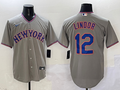 Men's New York Mets Francisco Lindor #12 Gray Replica Player jersey