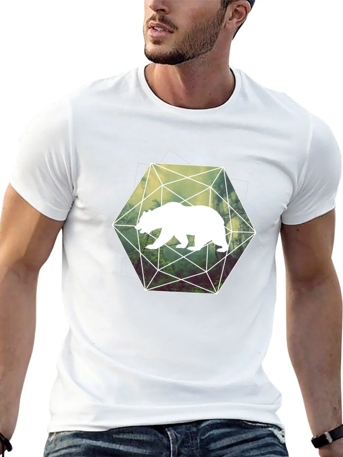 Geometric Bear Graphic Tee - Modern Style