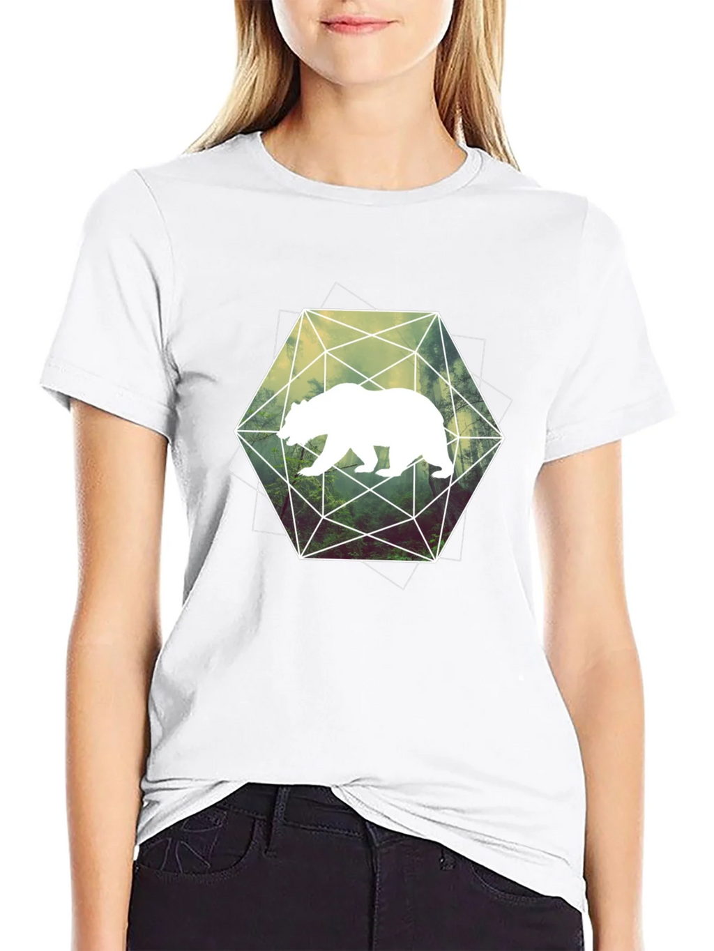 Geometric Bear Graphic Tee - Modern Style