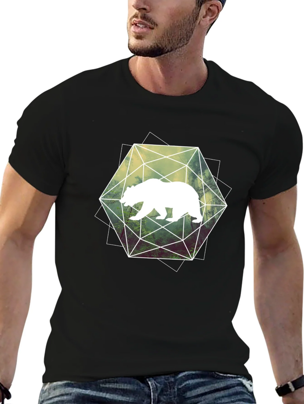Geometric Bear Graphic Tee - Modern Style