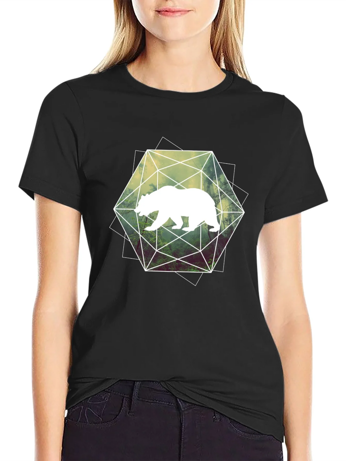 Geometric Bear Graphic Tee - Modern Style