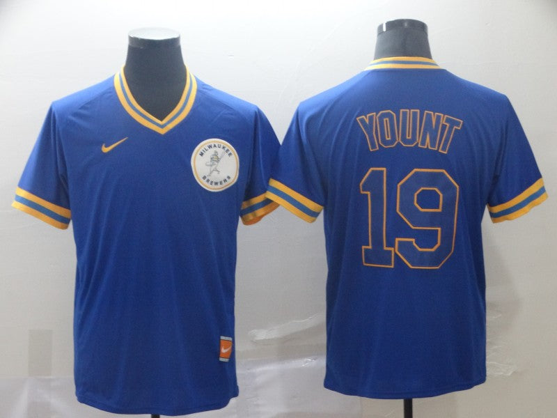 Men's Milwaukee Brewers Robin Yount #19 MLB Blue Player jersey