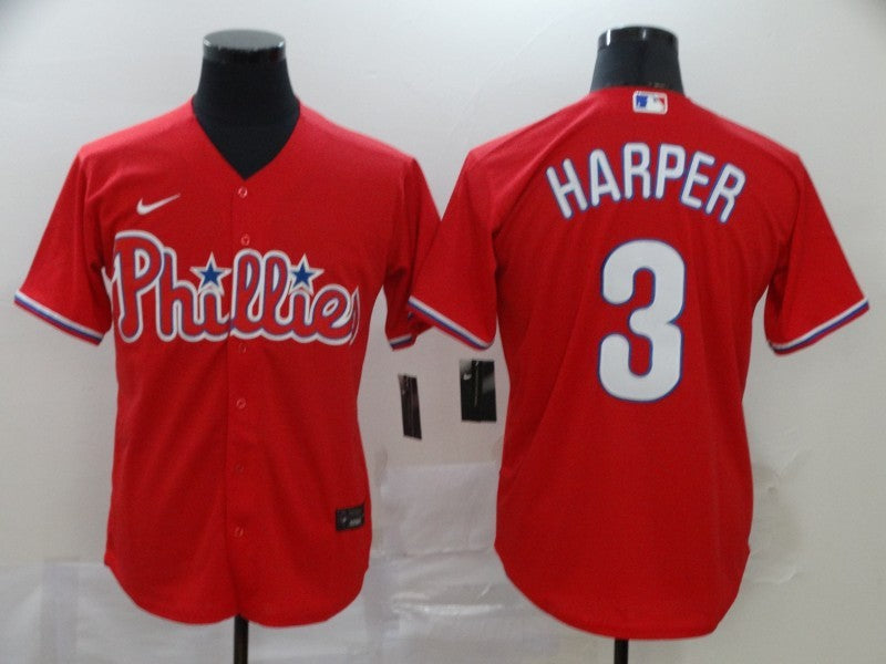 Men's Philadelphia Phillies #3 Bryce Harper  Red jersey