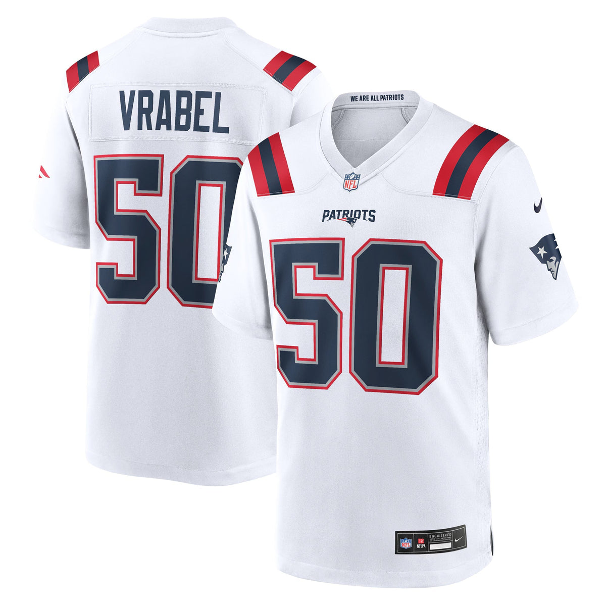 New England Patriots Mike Vrabel White Retired Player Game Jersey