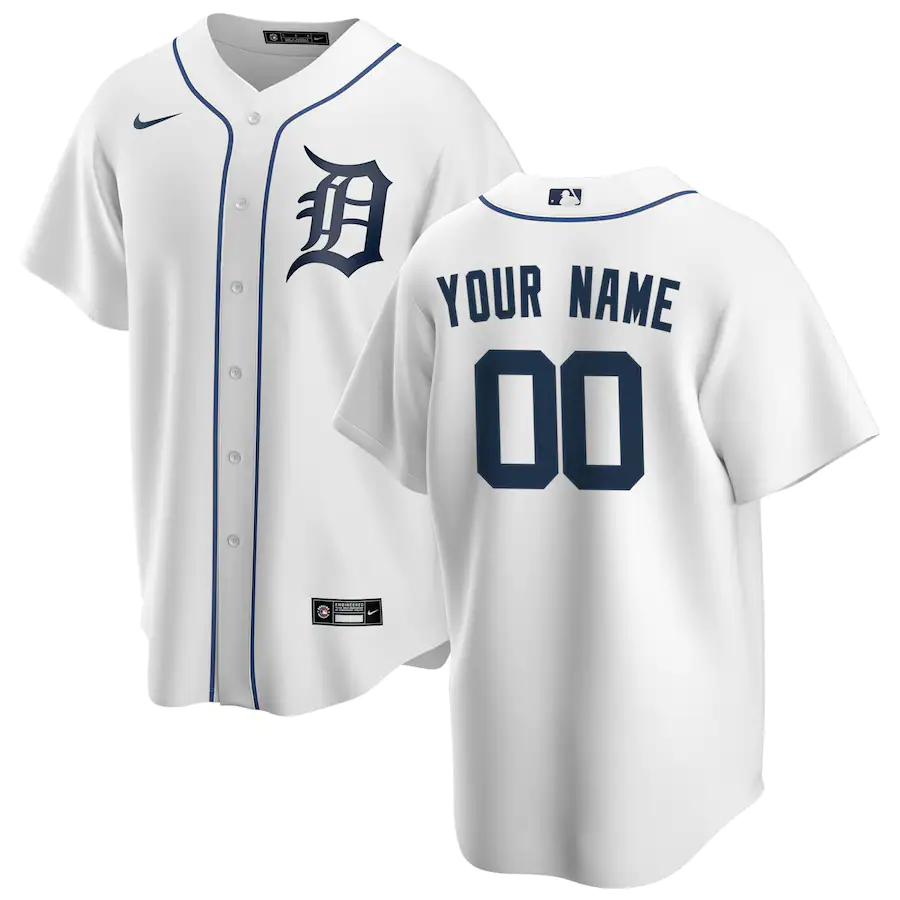 Men's Detroit Tigers White Home Replica Custom jersey