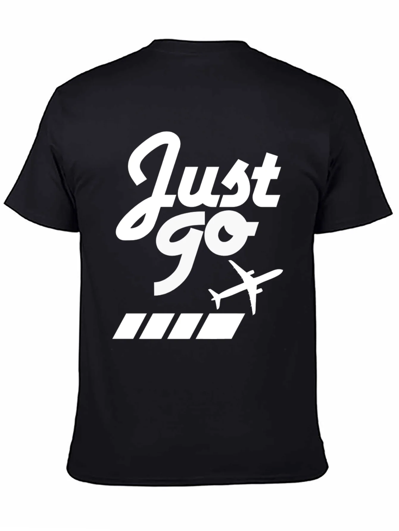 Just Go Airplane Graphic Tee - Black Cotton T-Shirt