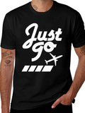 Just Go Airplane Graphic Tee - Black Cotton T-Shirt