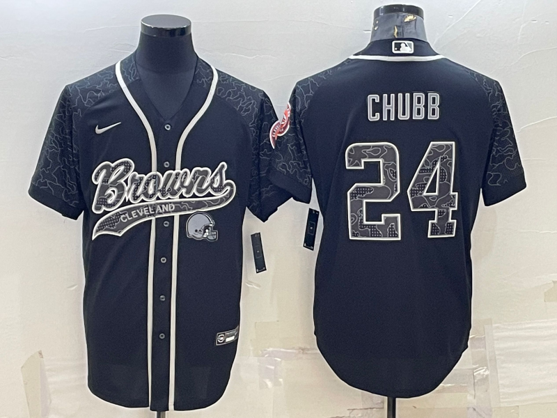 Men's Cleveland Browns Nick Chubb #24 Black RFLCTV Limited Jersey1 Joint Edition
