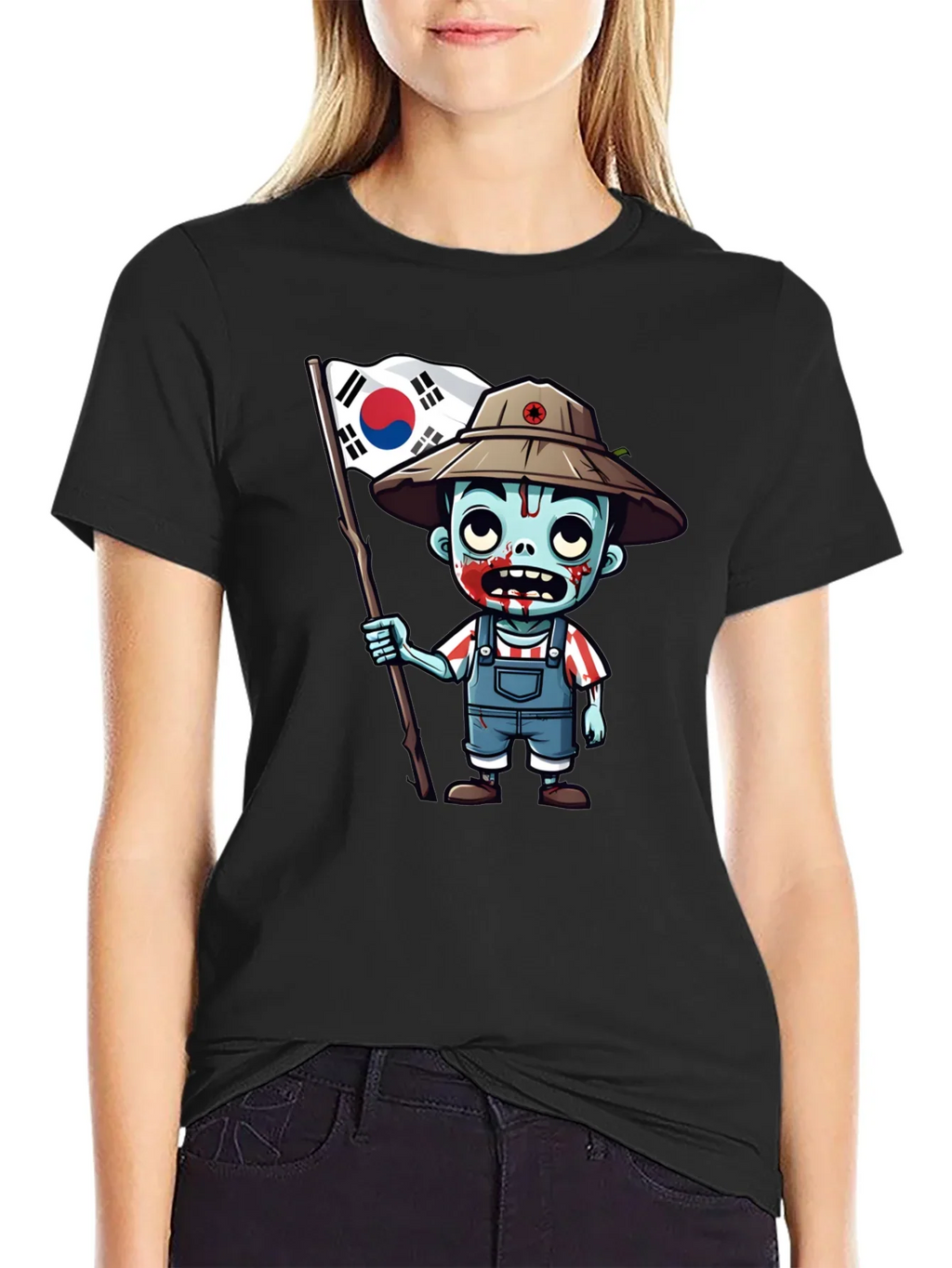 Zombie South Korea Flag Graphic T-Shirt