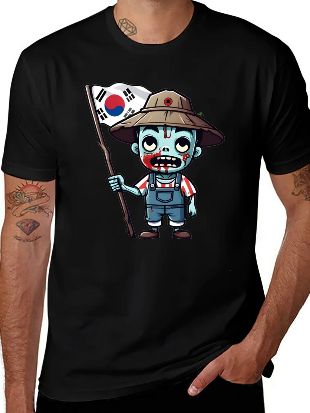 Zombie South Korea Flag Graphic T-Shirt